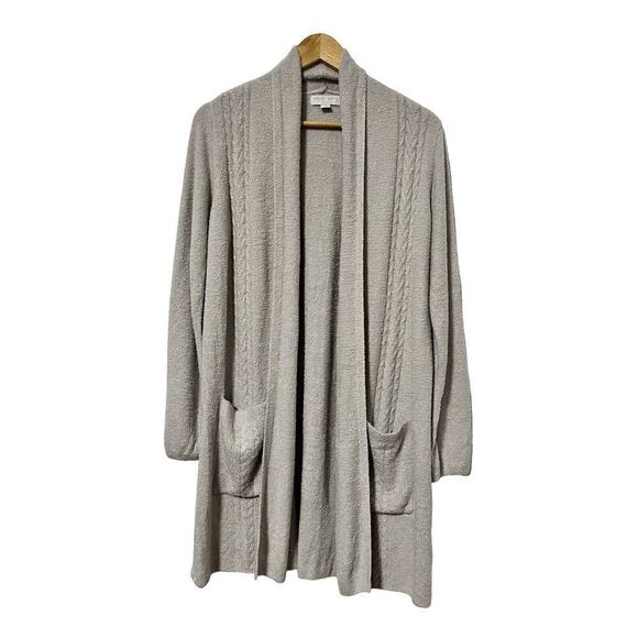 Barefoot Dreams Cozy Chic Lite Cardigan Size M Tan Long Line Open Front Women's - Picture 1 of 6
